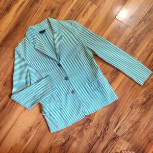 Talbots Turquoise Striped Spring Blazer Cotton Blend Size L
